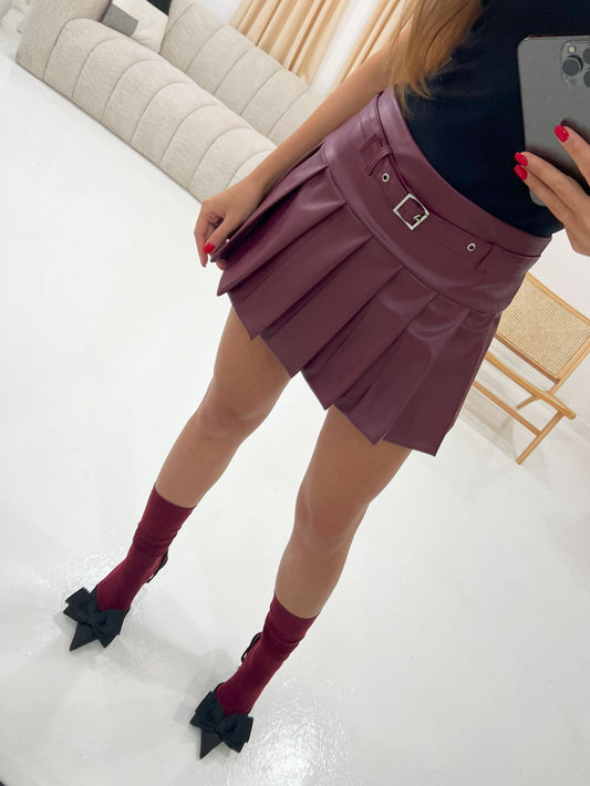 PU PLEATED SKORT WITH BELT - Angeleene