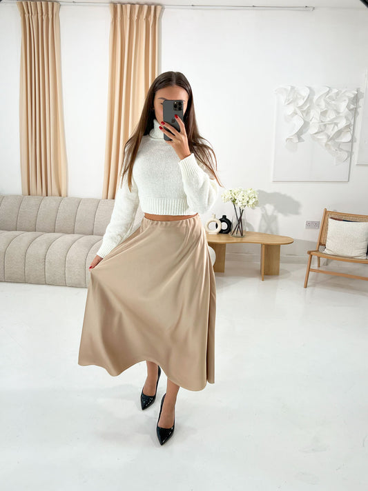 MIDAXI CHAMPAGNE SATIN SKIRT - Angeleene