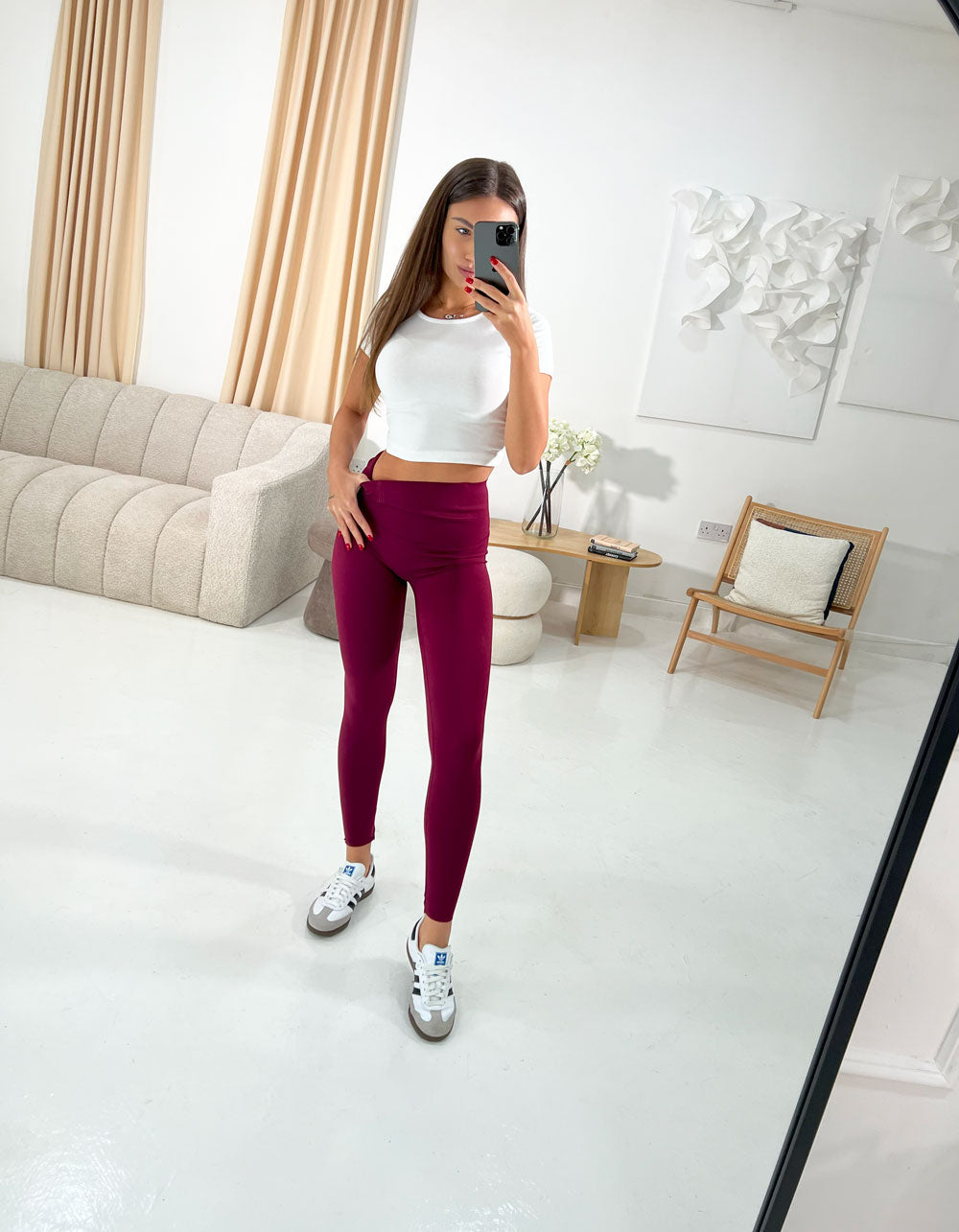 HIGH WAISTED ENERGY GYM LEGGINGS IN BURGUNDY - Angeleene