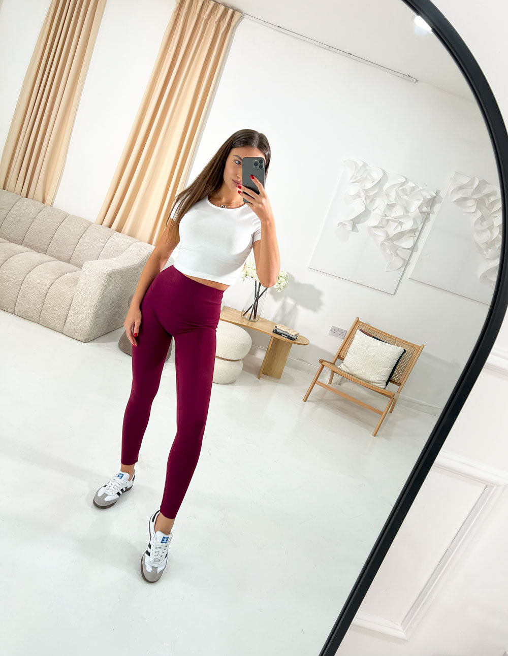 HIGH WAISTED ENERGY GYM LEGGINGS IN BURGUNDY - Angeleene